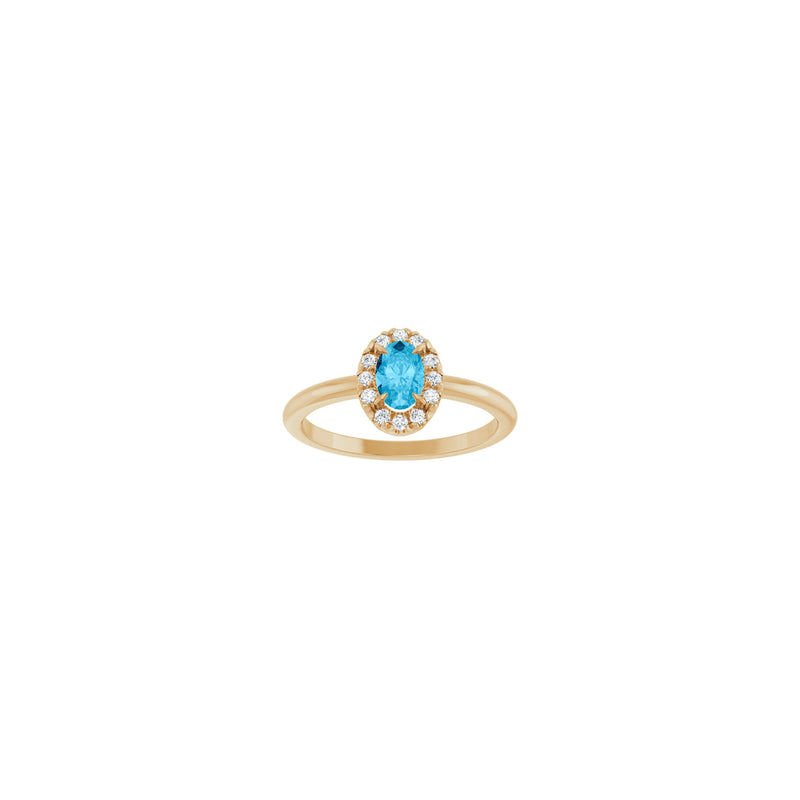 Oval Natural Aquamarine with Diamond French-Set Halo Ring (Rose 14K) front - Popular Jewelry - New York