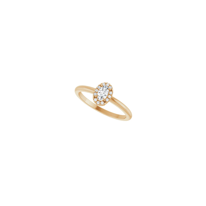 Oval White Sapphire with Diamond French-Set Halo Ring (Rose 14K) diagonal - Popular Jewelry - New York