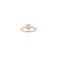 椭圆形白色蓝宝石配钻石法式镶嵌光环戒指（玫瑰色 14K）正面 - Popular Jewelry  - 纽约
