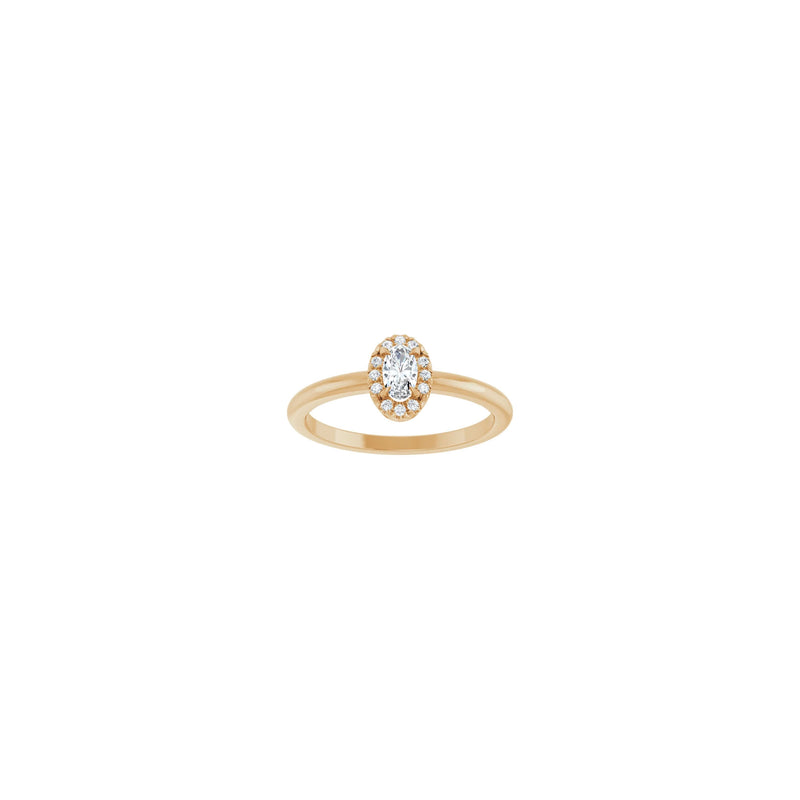 Oval White Sapphire with Diamond French-Set Halo Ring (Rose 14K) front - Popular Jewelry - New York