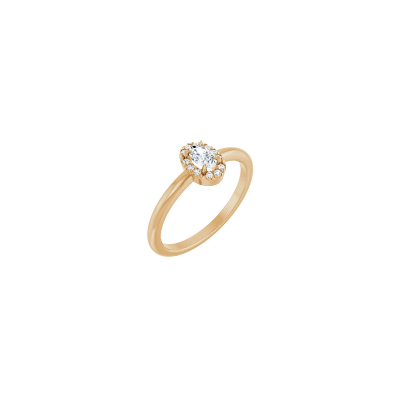 Oval White Sapphire with Diamond French-Set Halo Ring (Rose 14K) main - Popular Jewelry - New York