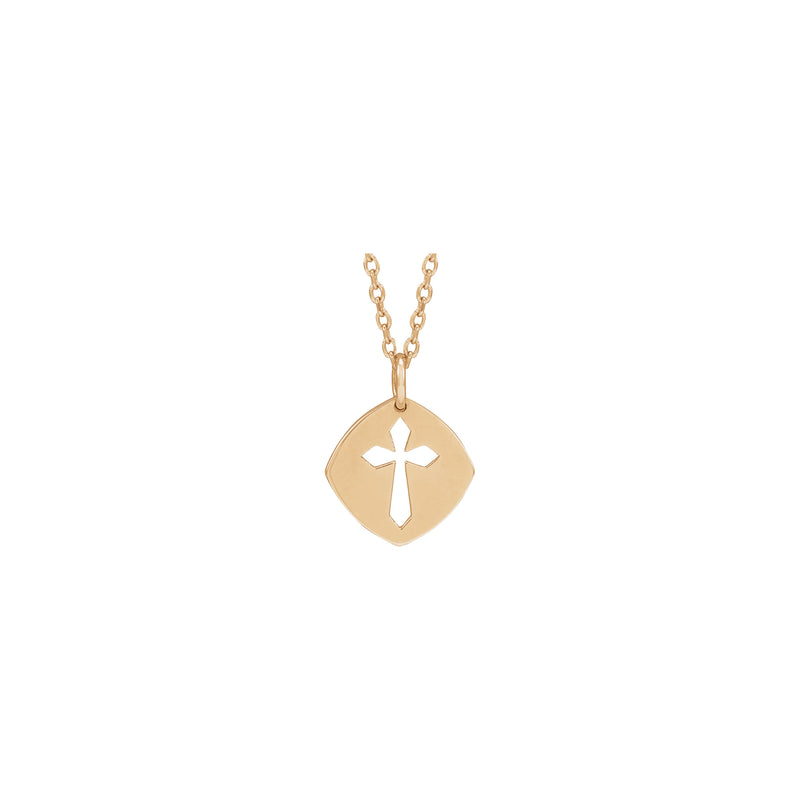 Pierced Cross Necklace (Rose 14K) front - Popular Jewelry - New York