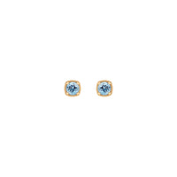 Round Aquamarine Beaded Cushion Setting Earrings (Rose 14K) front - Popular Jewelry - New York