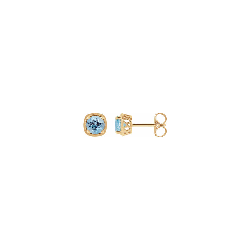 Round Aquamarine Beaded Cushion Setting Earrings (Rose 14K) main - Popular Jewelry - New York
