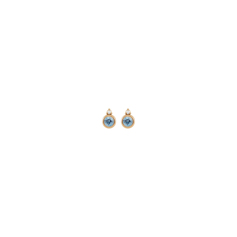 Round Aquamarine and Diamond Stud Earrings (Rose 14K) front - Popular Jewelry - New York