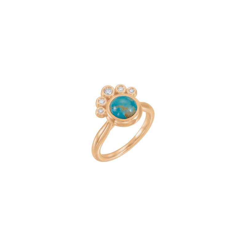 Round Cabochon Turquoise and Diamond Ring (Rose 14K) Popular Jewelry - New York