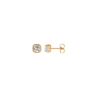 Round White Sapphire Beaded Cushion Setting Earrings (Rose 14K) main - Popular Jewelry - New York