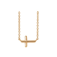 Sideways Puffed Cross Necklace (Rose 14K) atubangan - Popular Jewelry - New York