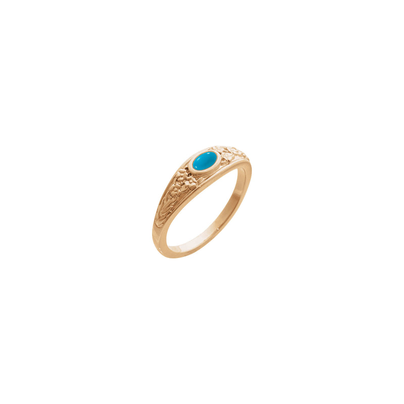 Turquoise Cabochon Flower Accented Ring (Rose 14K) main - Popular Jewelry - New York