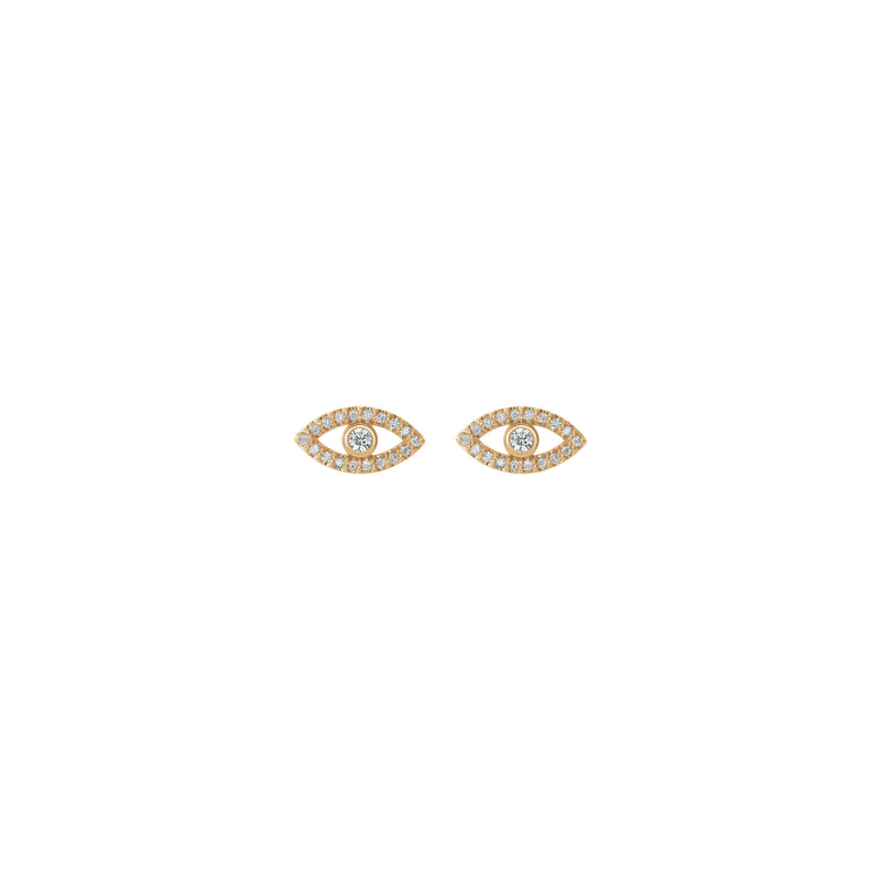 White Sapphire Evil Eye Stud Earrings (Rose 14K) front - Popular Jewelry - New York