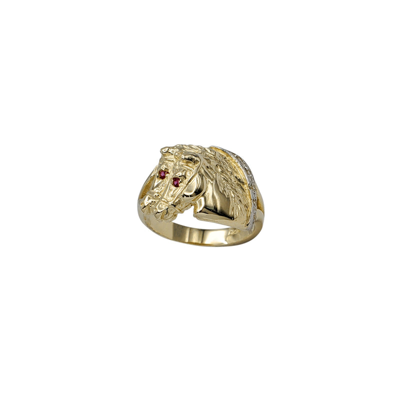 Red Eyes Horse Head Men's Ring (14K)