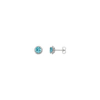 3.5 mm Round Blue Zircon and Diamond Halo Stud Earrings