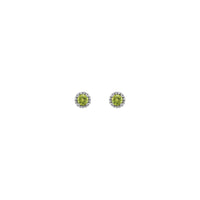 3.5 mm Round Peridot and Diamond Halo Stud Earrings