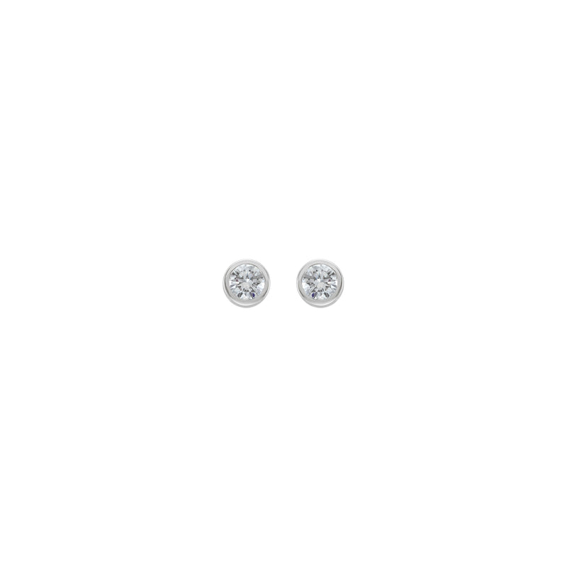 4 mm Round White Diamond Bezel Earrings (White 14K) front - Popular Jewelry - New York