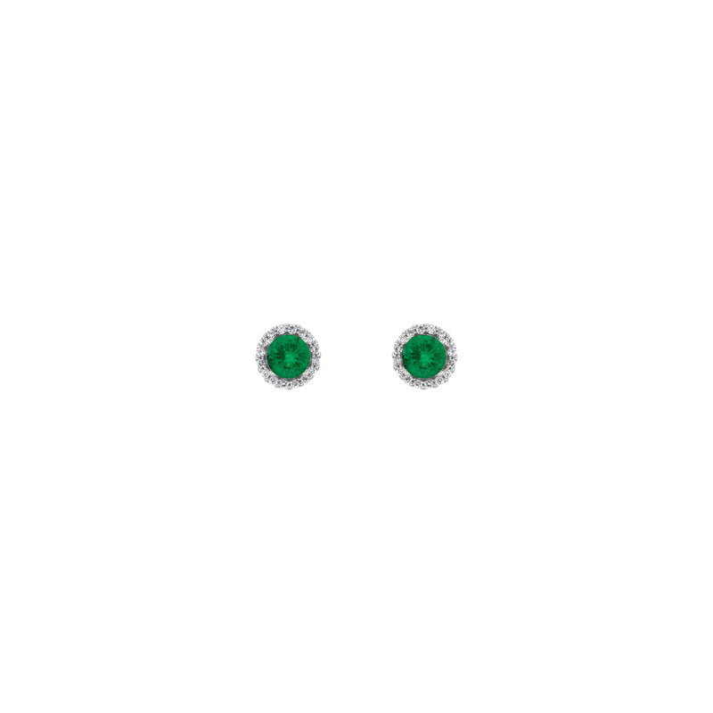 5 mm Round Emerald and Diamond Halo Stud Earrings (White 14K) front - Popular Jewelry - New York