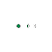 5 mm Round Emerald and Diamond Halo Stud Earrings (White 14K) main - Popular Jewelry - New York