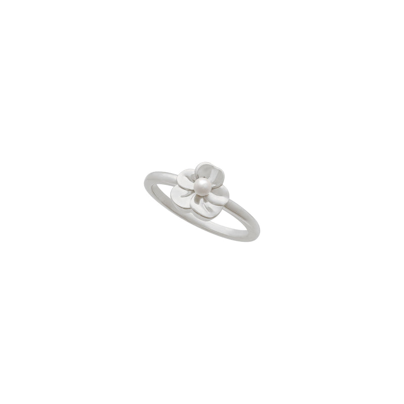 Cherry Blossom Flower Pearl Accented Ring (White 14K) diagonal - Popular Jewelry - New York