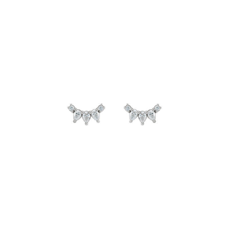 Diamond Closed Eyes Earrings (White 14K) front - Popular Jewelry - New York
