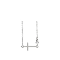 钻石 Sideways 细长十字架项链（银色）正面 - Popular Jewelry  - 纽约