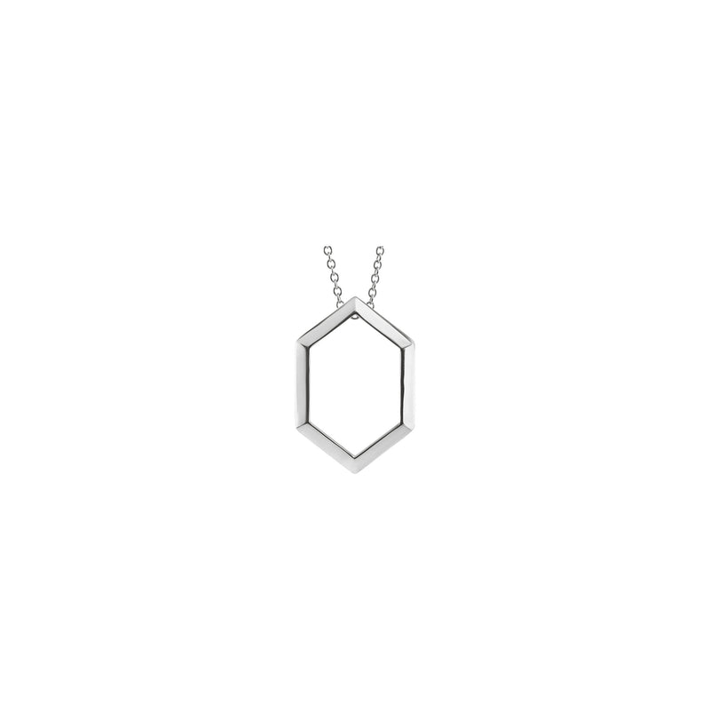 Elongated Hexagon Contour Necklace (White 14K) front - Popular Jewelry - New York