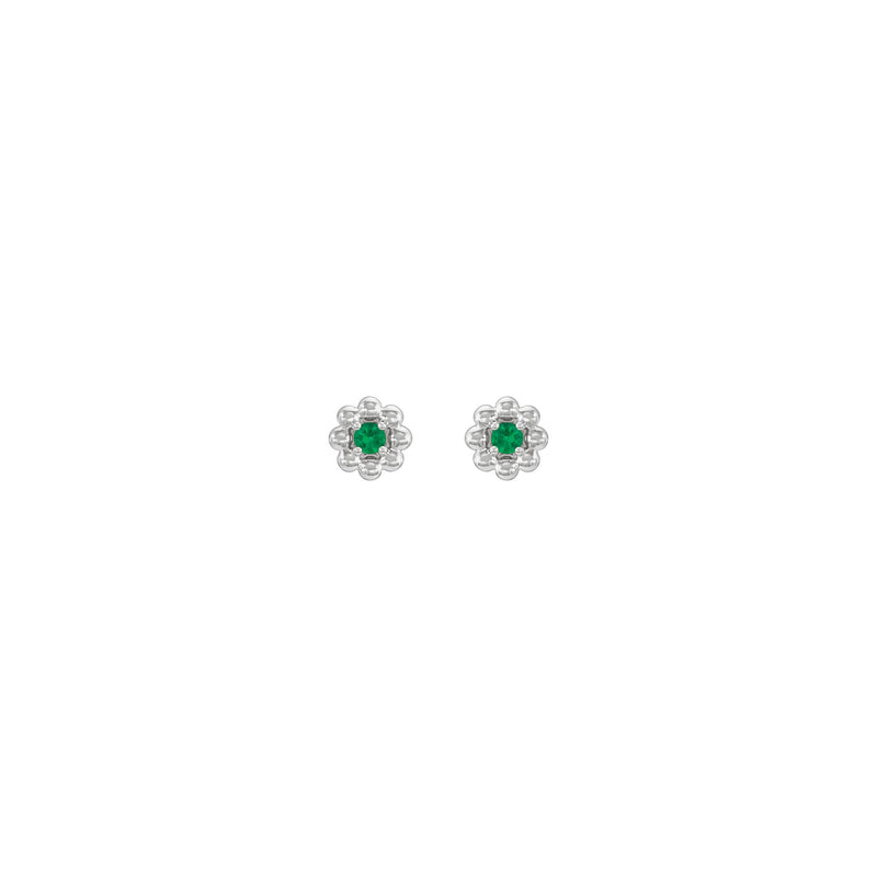Emerald Petite Flower Stud Earrings (White 14K) front - Popular Jewelry - New York
