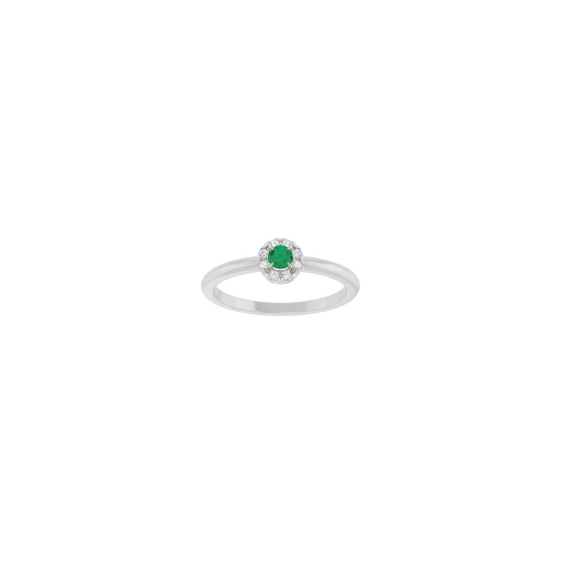 Emerald and Diamond French-Set Halo Ring (White 14K) front - Popular Jewelry - New York