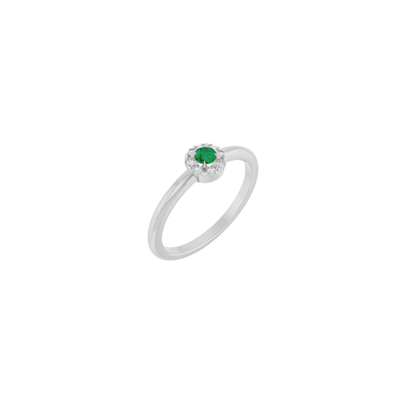 Emerald and Diamond French-Set Halo Ring (White 14K) main - Popular Jewelry - New York