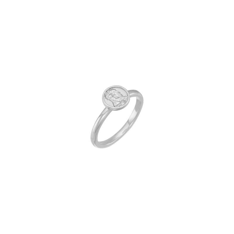 Jesus Face Bordered Signet Ring (White 14K) main - Popular Jewelry - New York