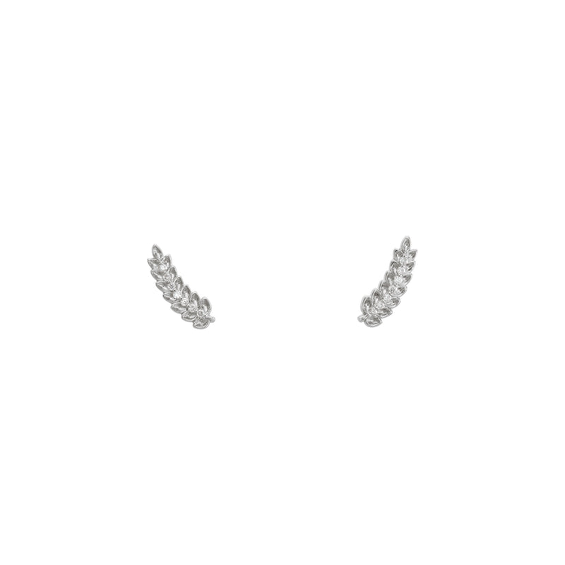 Laurel Leaf Diamond Ear Climbers (White 14K) front - Popular Jewelry - New York