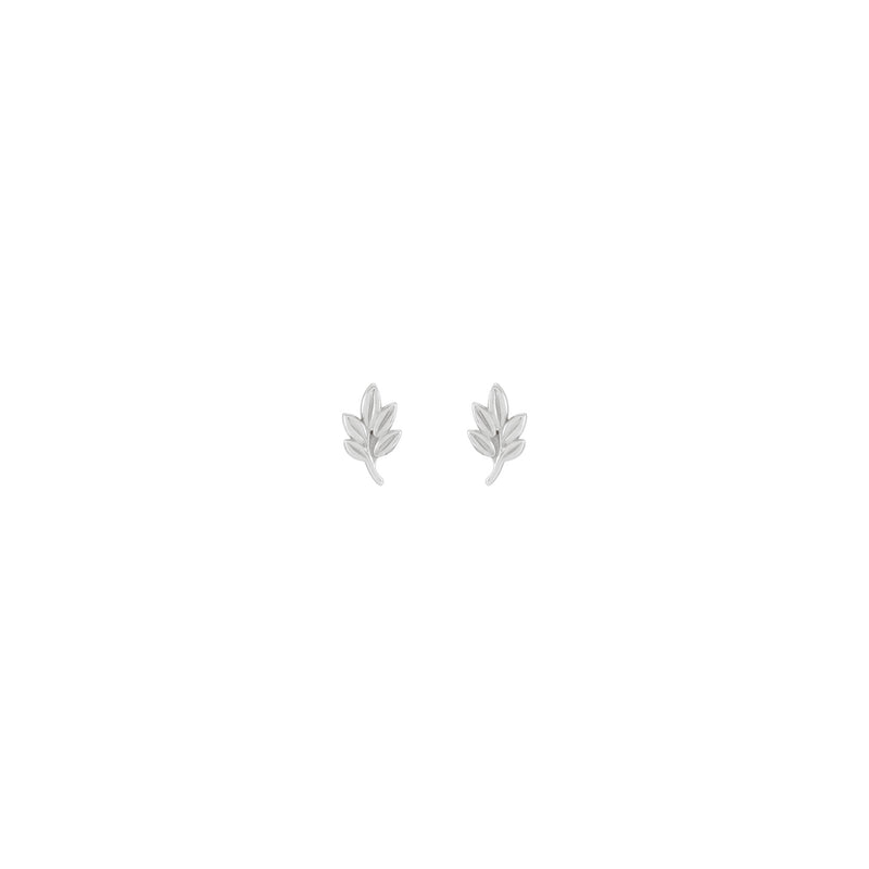Leaf Stud Earrings (White 14K) front - Popular Jewelry - New York
