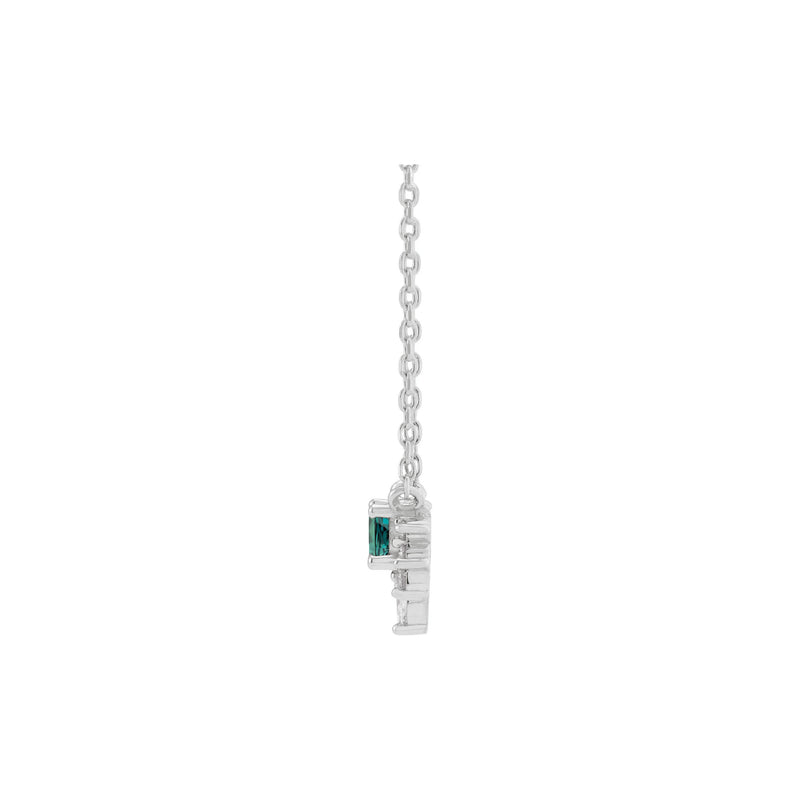 Side view of a 14K white gold cable link necklace featuring a round Alexandrite pendant with natural white Diamond accents