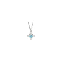 Natural Aquamarine Beaded Bezel Set Necklace (White 14K) front - Popular Jewelry - New York