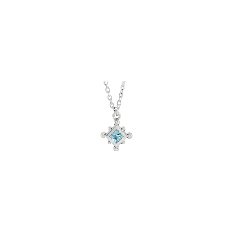 Natural Aquamarine Beaded Bezel Set Necklace (White 14K) front - Popular Jewelry - New York