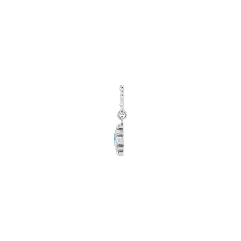 Natural Aquamarine Beaded Bezel Set Necklace (White 14K) side - Popular Jewelry - New York