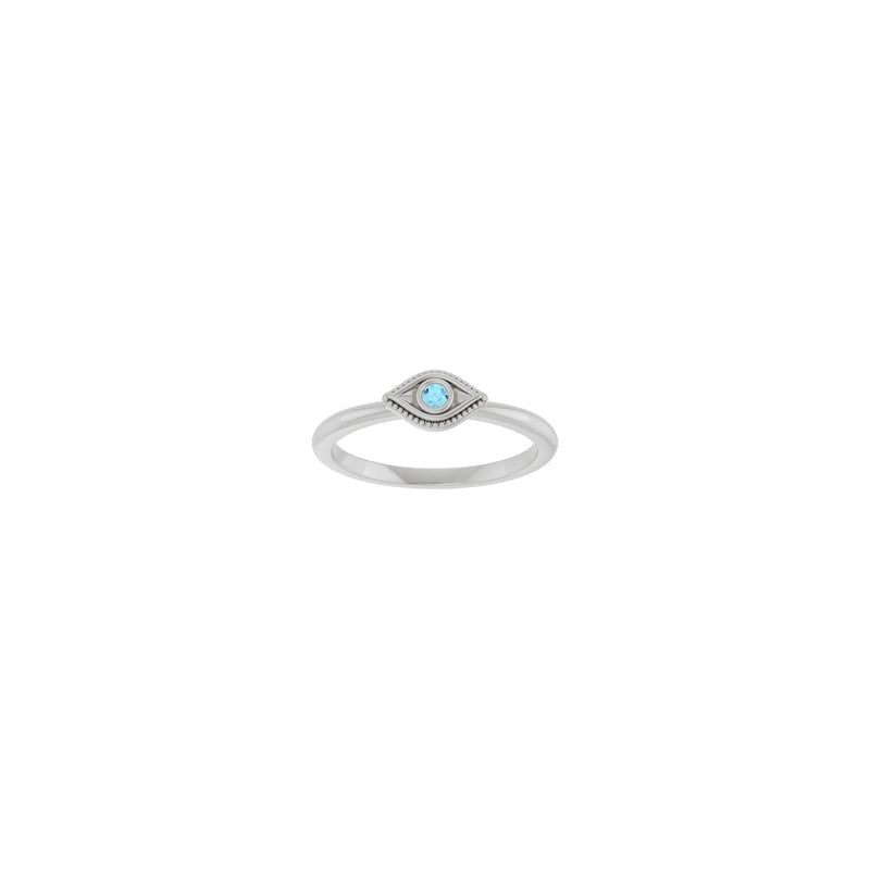 Natural Aquamarine Stackable Evil Eye Ring (White 14K) front - Popular Jewelry - New York