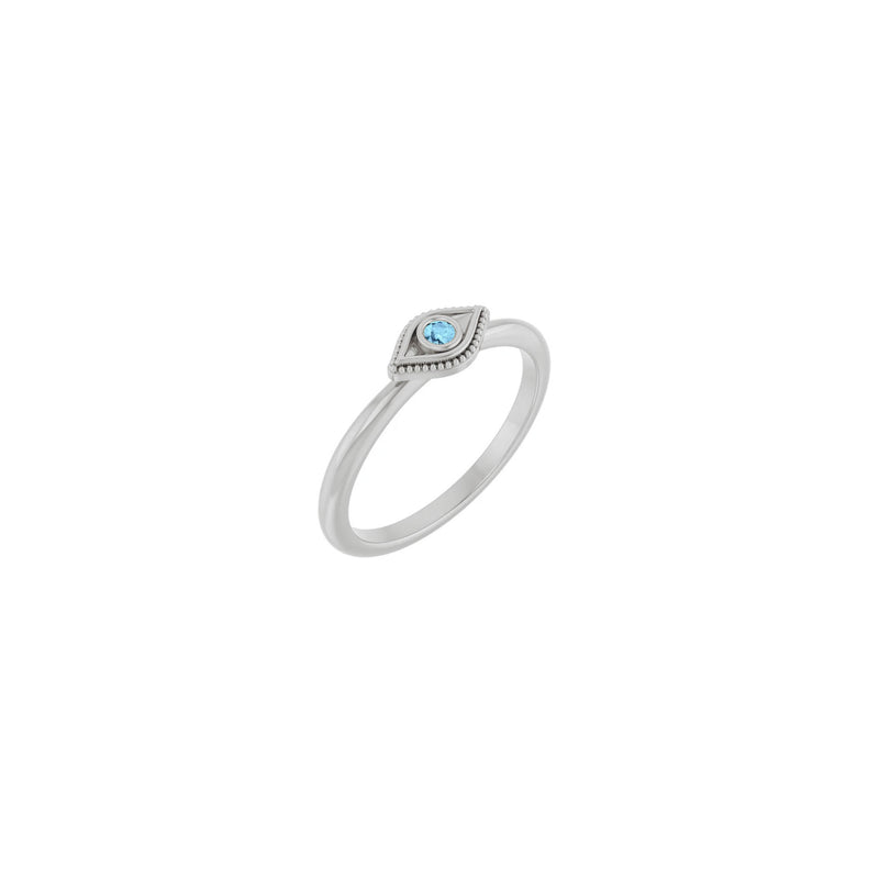 Natural Aquamarine Stackable Evil Eye Ring (White 14K) main - Popular Jewelry - New York