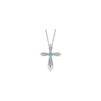 Natural Blue Zircon Ribbed Cross Necklace