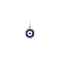 Okrugli privjesak za urokljivo oko uokviren prirodnim dijamantom (bijela 14K) sprijeda - Popular Jewelry - New York