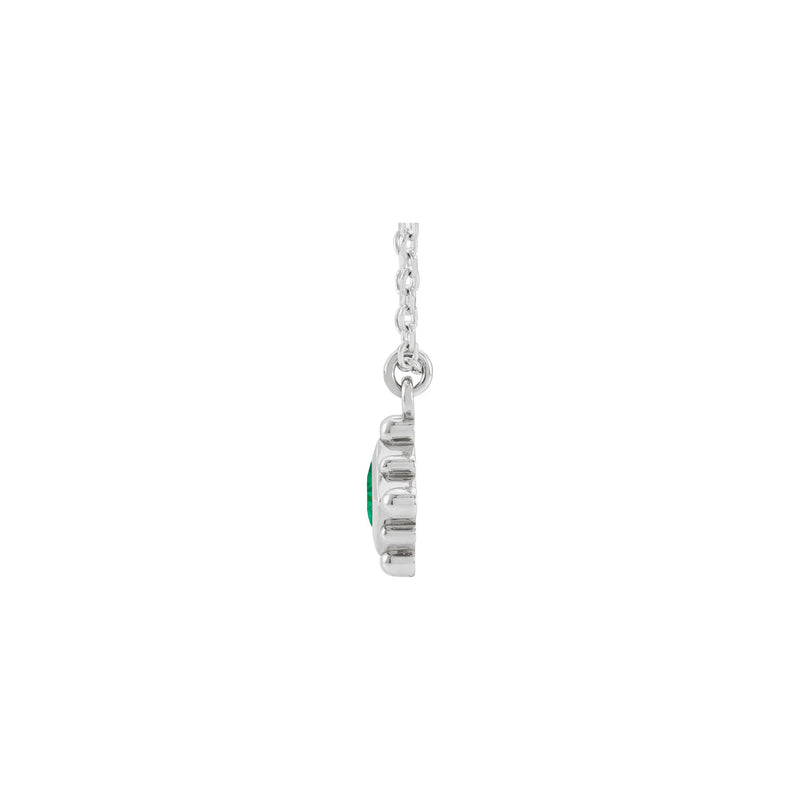 Natural Emerald Beaded Bezel Set Necklace (White 14K) side - Popular Jewelry - New York