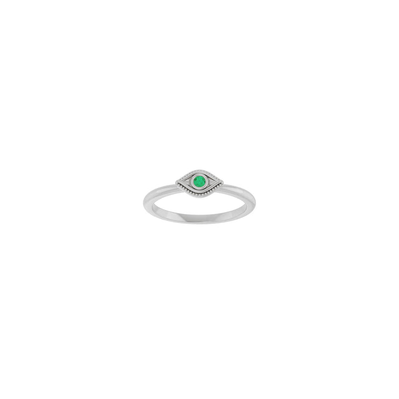 Natural Emerald Stackable Evil Eye Ring (White 14K) front - Popular Jewelry - New York