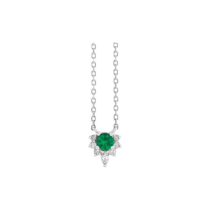 Natural Emerald and Diamond Necklace (White 14K) front - Popular Jewelry - New York