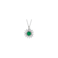 Natural Emerald and Marquise Diamond Halo Necklace (White 14K) front - Popular Jewelry - New York