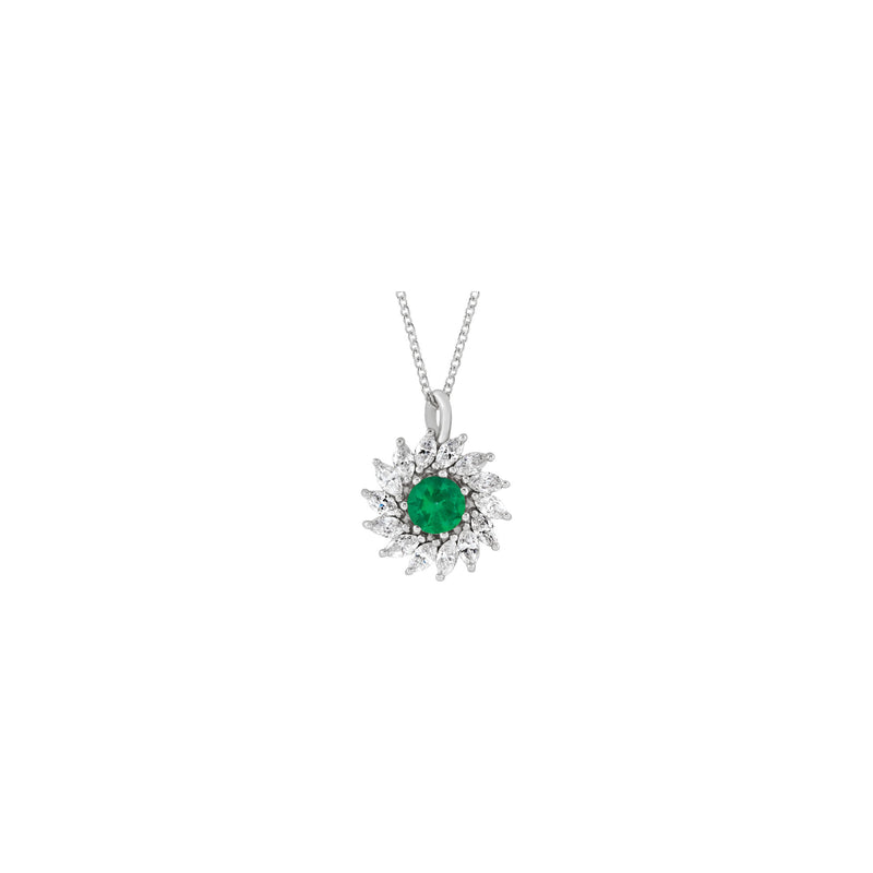 Natural Emerald and Marquise Diamond Halo Necklace (White 14K) front - Popular Jewelry - New York