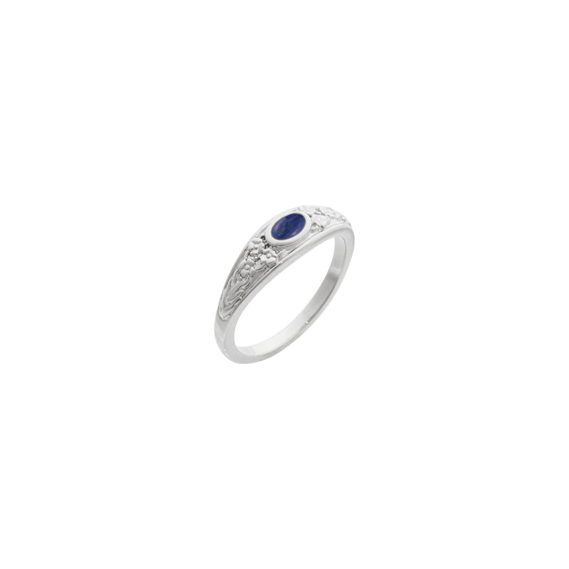 Oval Lapis Flower Accented Ring (White 14K) main - Popular Jewelry - New York