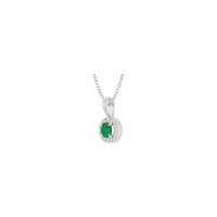 Natural Round Emerald and Diamond Halo Necklace (White 14K) diagonal - Popular Jewelry - New York