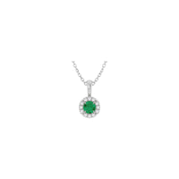 Qoorta Dabiiciga ah ee Round Emerald iyo Dheeman Halo Necklace (White 14K) ugu weyn - Popular Jewelry - New York