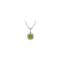 Natural Round Peridot and Diamond Halo Necklace