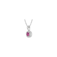 Natural Round Pink Tourmaline and Diamond Halo Necklace