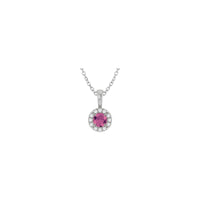 Natural Round Pink Tourmaline and Diamond Halo Necklace