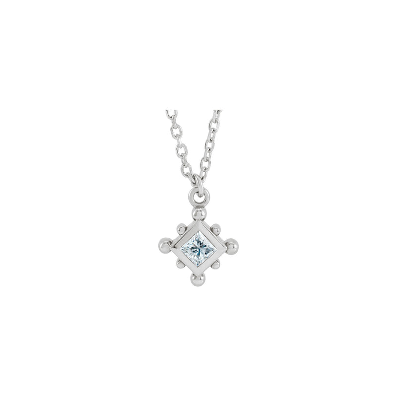 Natural White Diamond Beaded Bezel Set Necklace (White 14K) front - Popular Jewelry - New York